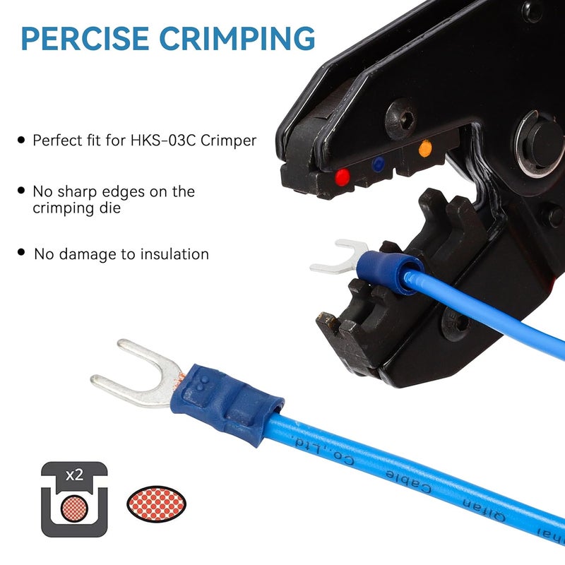 HK-S 200PCS Insulated Fork Spade Wire Connectors - Blue 16-14 AWG M5 Stud Size #10 - Tinned Red Copper - U-Type Electrical Crimp Terminals - Image 4
